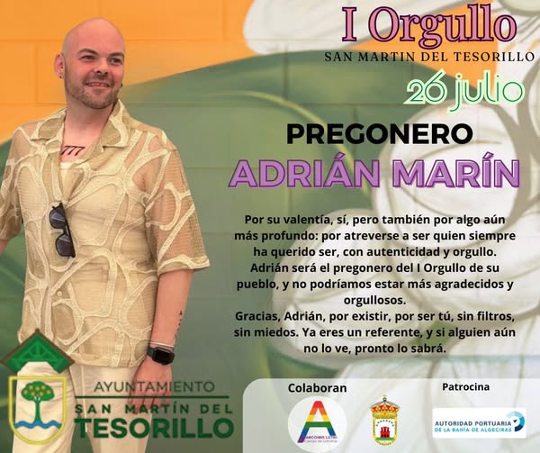 Adrián Marín, pregonero del I orgullo De san Martin del Tesorillo.